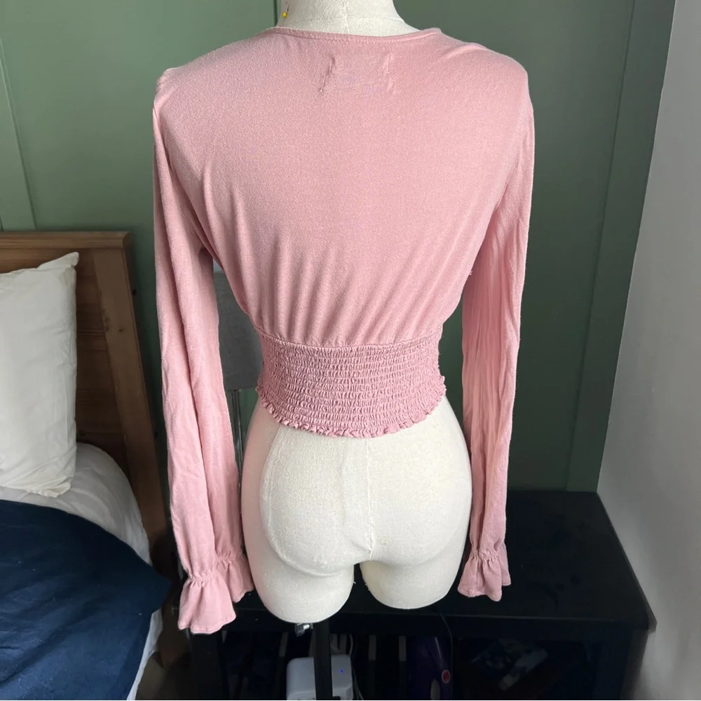 Urban Outfitters Pink Long Sleeve Cross Front Crop Top